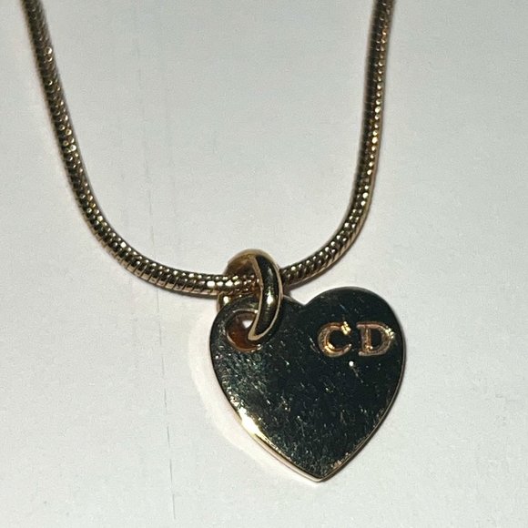 Dior Christian Dior Gold Tone Heart Dangle CD Pendant Necklace - Picture 1 of 5